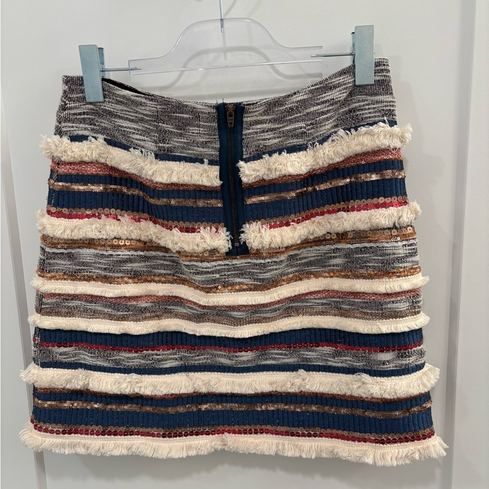 Anthropologie Moulinette Soeurs Erine Sequin Fringe Tweed Skirt Size 6 - Picture 8 of 15